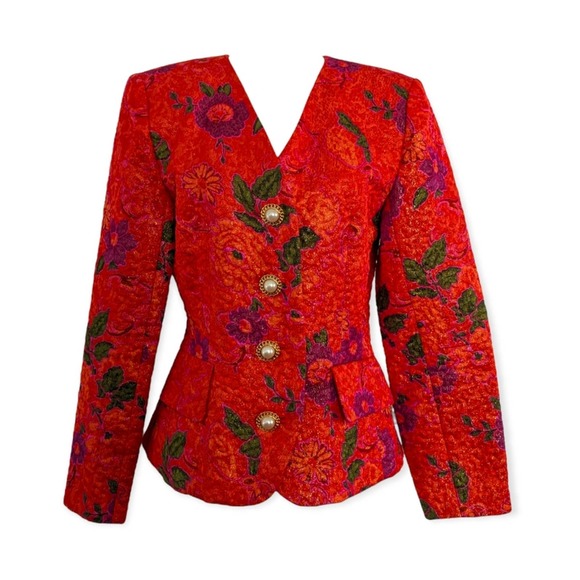 Vintage Rikki Freeman for Teri Jon Silk Metallic Floral Blazer - Picture 1 of 8
